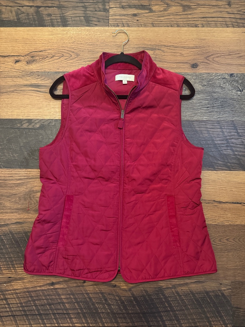 Talbots Quilted Crimson Red Vest w/ corduroy Size M